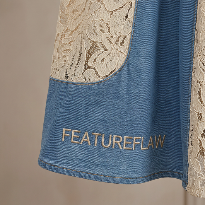 Denim & Lace Sculpted Midi Dress
