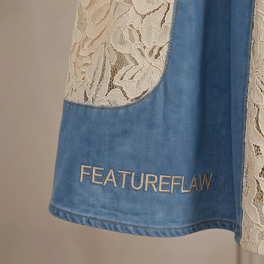 Denim & Lace Sculpted Midi Dress